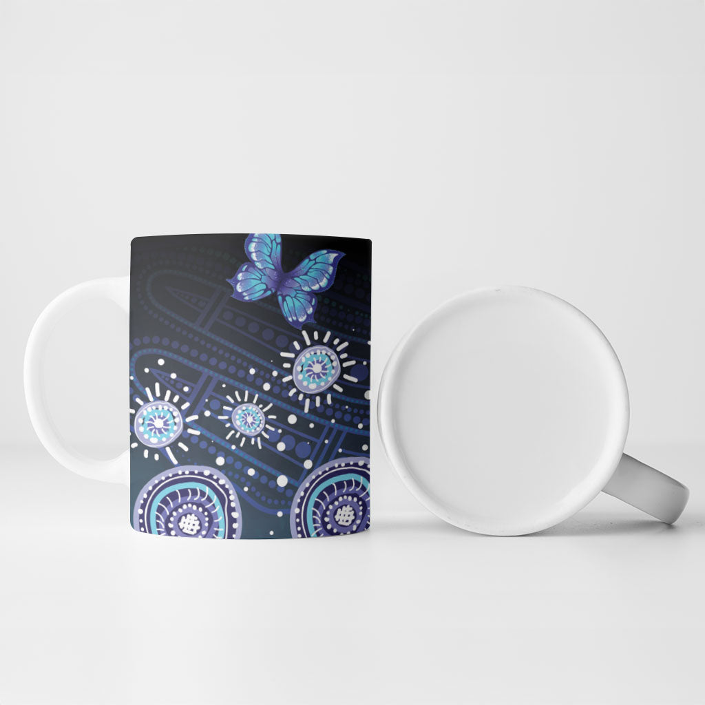 Dreamy Butterfly Collar Australia Purple Teal Hopeful Sky Ceramic Mug Indigenous Aboriginal Art