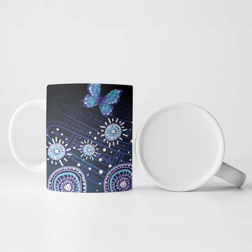 Dreamy Butterfly Collar Australia Purple Teal Hopeful Sky Ceramic Mug Indigenous Aboriginal Art
