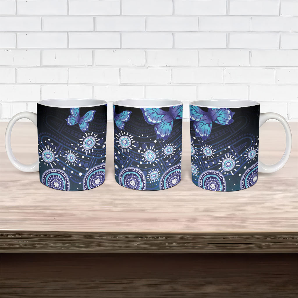 Dreamy Butterfly Collar Australia Purple Teal Hopeful Sky Ceramic Mug Indigenous Aboriginal Art