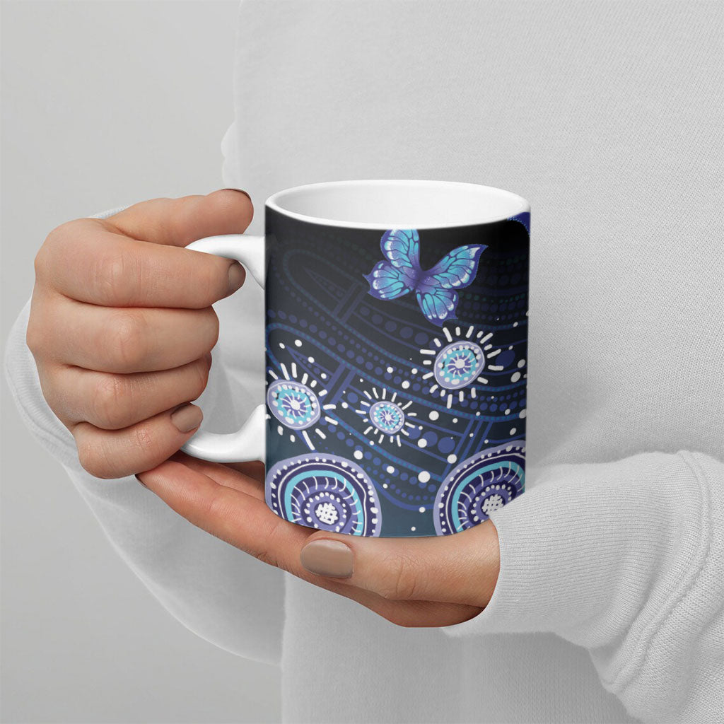 Dreamy Butterfly Collar Australia Purple Teal Hopeful Sky Ceramic Mug Indigenous Aboriginal Art