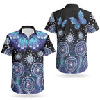 Dreamy Butterfly Collar Australia Purple Teal Hopeful Sky Couples Matching Off Shoulder Maxi Dress and Hawaiian Shirt Indigenous Aboriginal Art