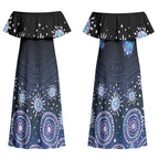 Dreamy Butterfly Collar Australia Purple Teal Hopeful Sky Couples Matching Off Shoulder Maxi Dress and Hawaiian Shirt Indigenous Aboriginal Art