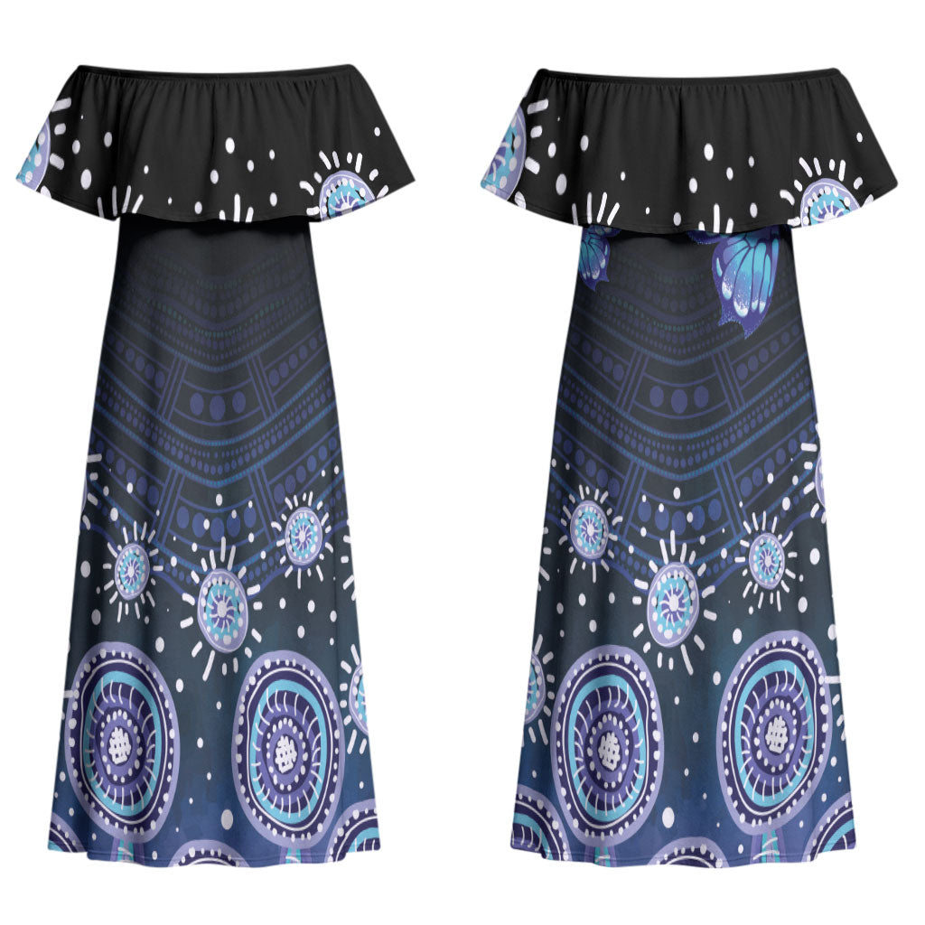 Dreamy Butterfly Collar Australia Purple Teal Hopeful Sky Couples Matching Off Shoulder Maxi Dress and Hawaiian Shirt Indigenous Aboriginal Art