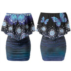 Dreamy Butterfly Collar Australia Purple Teal Hopeful Sky Couples Matching Off Shoulder Short Dress and Long Sleeve Button Shirt Indigenous Aboriginal Art