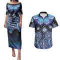 Dreamy Butterfly Collar Australia Purple Teal Hopeful Sky Couples Matching Puletasi and Hawaiian Shirt Indigenous Aboriginal Art