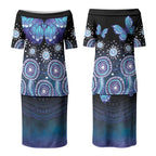 Dreamy Butterfly Collar Australia Purple Teal Hopeful Sky Couples Matching Puletasi and Hawaiian Shirt Indigenous Aboriginal Art