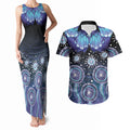 Dreamy Butterfly Collar Australia Purple Teal Hopeful Sky Couples Matching Tank Maxi Dress and Hawaiian Shirt Indigenous Aboriginal Art