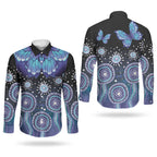 Dreamy Butterfly Collar Australia Purple Teal Hopeful Sky Couples Matching Tank Maxi Dress and Long Sleeve Button Shirt Indigenous Aboriginal Art