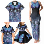 Dreamy Butterfly Collar Australia Purple Teal Hopeful Sky Family Matching Tank Maxi Dress and Hawaiian Shirt Indigenous Aboriginal Art
