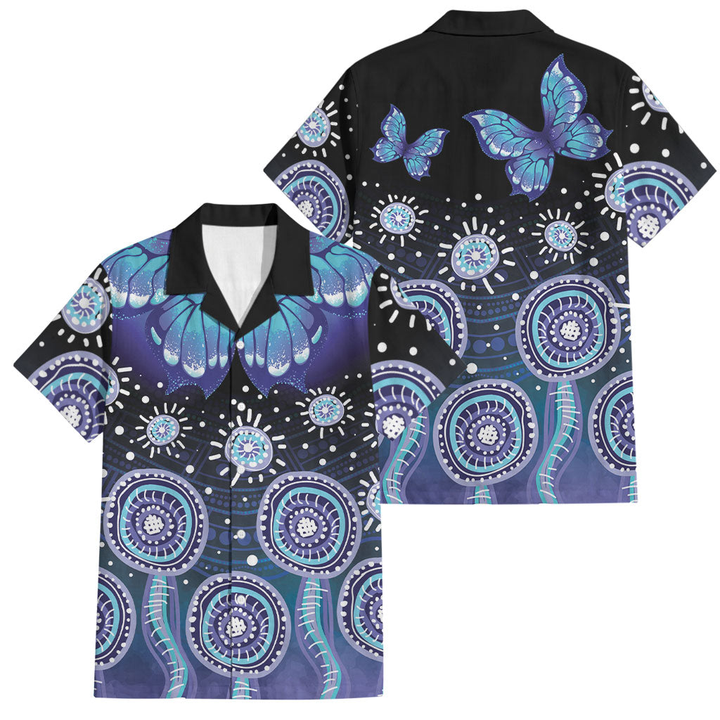 Dreamy Butterfly Collar Australia Purple Teal Hopeful Sky Family Matching Tank Maxi Dress and Hawaiian Shirt Indigenous Aboriginal Art