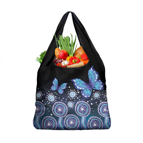 Dreamy Butterfly Collar Australia Purple Teal Hopeful Sky Grocery Bag Indigenous Aboriginal Art