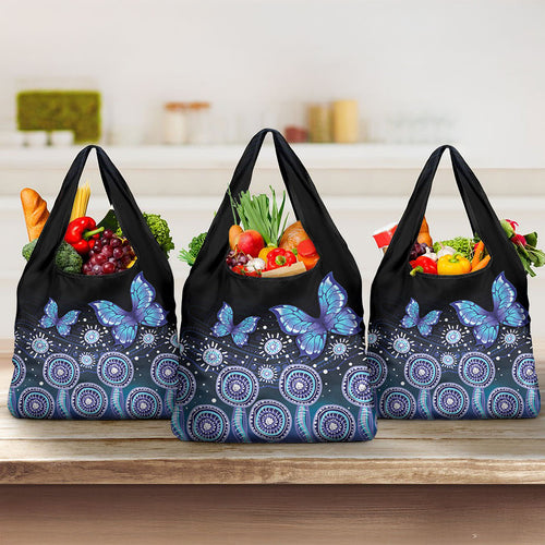Dreamy Butterfly Collar Australia Purple Teal Hopeful Sky Grocery Bag Indigenous Aboriginal Art