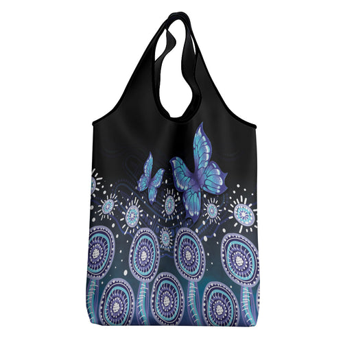Dreamy Butterfly Collar Australia Purple Teal Hopeful Sky Grocery Bag Indigenous Aboriginal Art