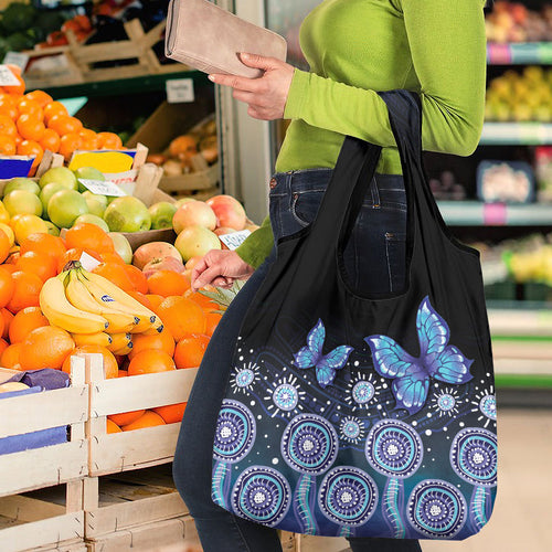 Dreamy Butterfly Collar Australia Purple Teal Hopeful Sky Grocery Bag Indigenous Aboriginal Art