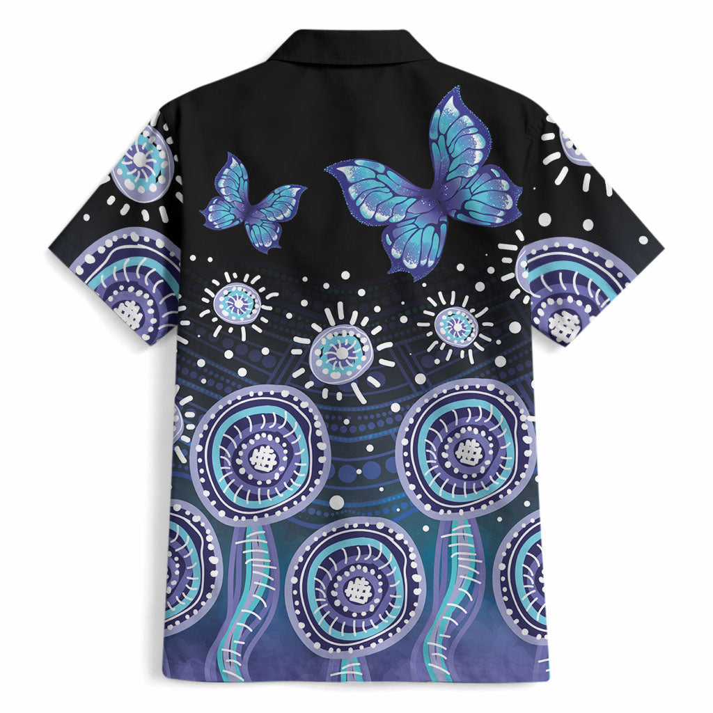 Dreamy Butterfly Collar Australia Purple Teal Hopeful Sky Hawaiian Shirt Indigenous Aboriginal Art