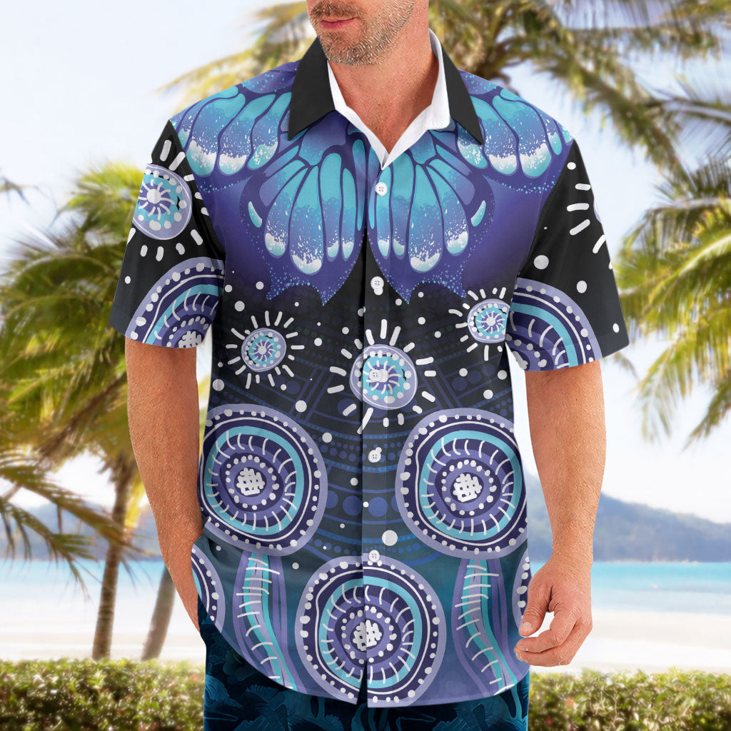 Dreamy Butterfly Collar Australia Purple Teal Hopeful Sky Hawaiian Shirt Indigenous Aboriginal Art