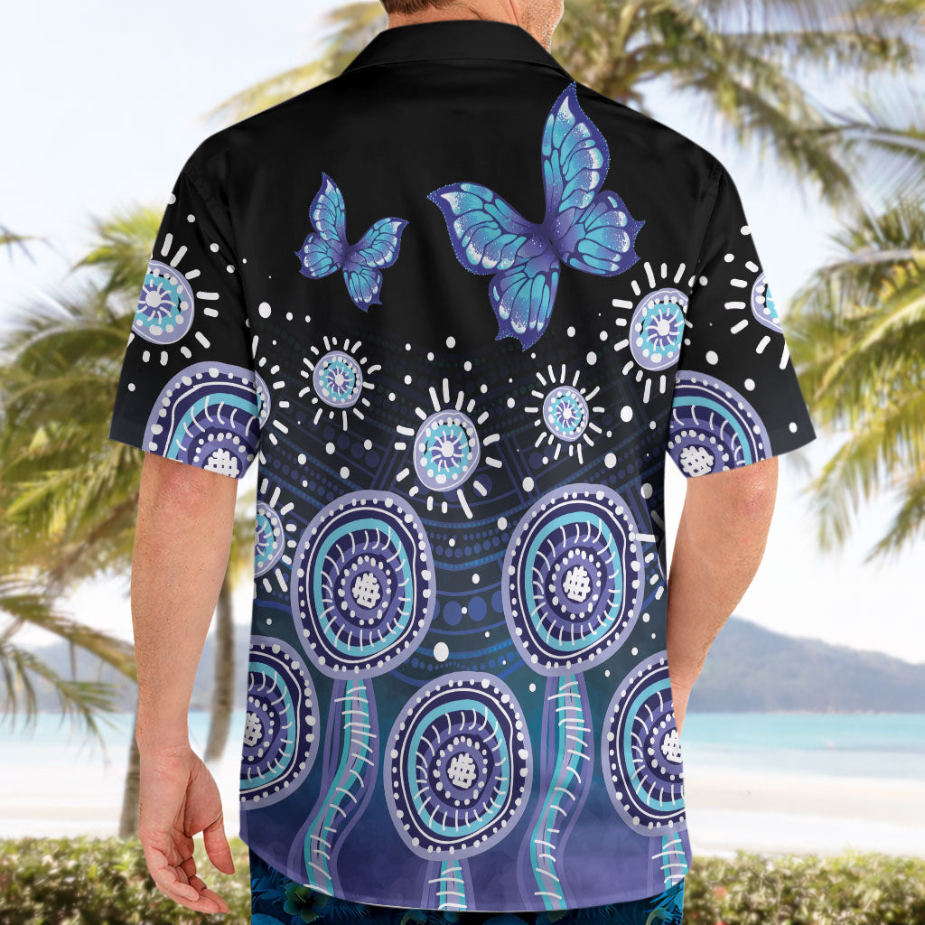 Dreamy Butterfly Collar Australia Purple Teal Hopeful Sky Hawaiian Shirt Indigenous Aboriginal Art