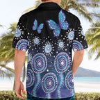 Dreamy Butterfly Collar Australia Purple Teal Hopeful Sky Hawaiian Shirt Indigenous Aboriginal Art