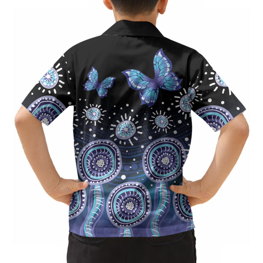 Dreamy Butterfly Collar Australia Purple Teal Hopeful Sky Hawaiian Shirt Indigenous Aboriginal Art