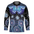 Dreamy Butterfly Collar Australia Purple Teal Hopeful Sky Hockey Jersey Indigenous Aboriginal Art