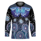 Dreamy Butterfly Collar Australia Purple Teal Hopeful Sky Hockey Jersey Indigenous Aboriginal Art