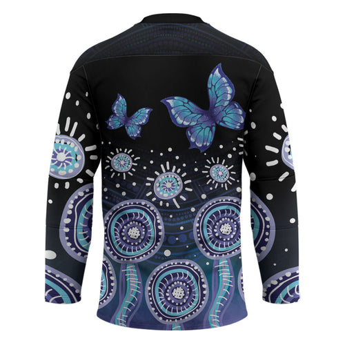 Dreamy Butterfly Collar Australia Purple Teal Hopeful Sky Hockey Jersey Indigenous Aboriginal Art