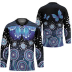 Dreamy Butterfly Collar Australia Purple Teal Hopeful Sky Hockey Jersey Indigenous Aboriginal Art