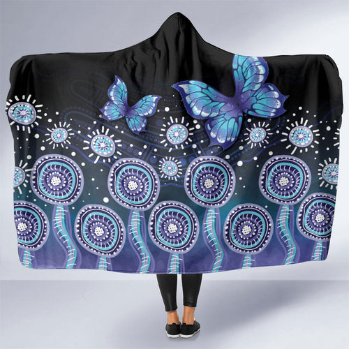 Dreamy Butterfly Collar Australia Purple Teal Hopeful Sky Hooded Blanket Indigenous Aboriginal Art
