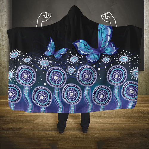 Dreamy Butterfly Collar Australia Purple Teal Hopeful Sky Hooded Blanket Indigenous Aboriginal Art