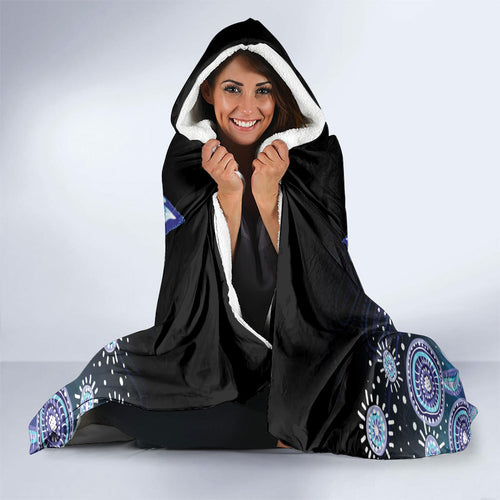 Dreamy Butterfly Collar Australia Purple Teal Hopeful Sky Hooded Blanket Indigenous Aboriginal Art