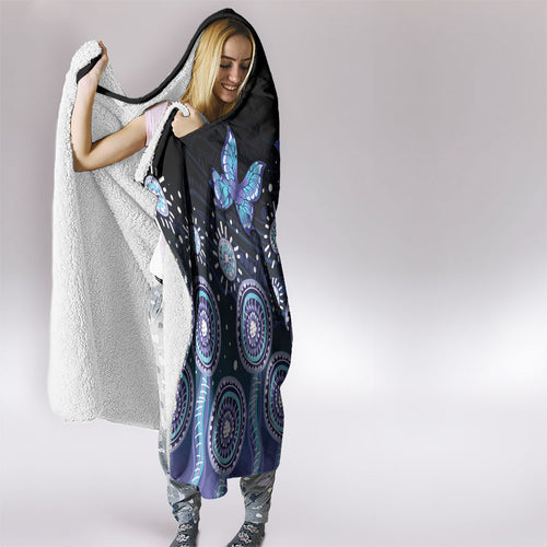 Dreamy Butterfly Collar Australia Purple Teal Hopeful Sky Hooded Blanket Indigenous Aboriginal Art