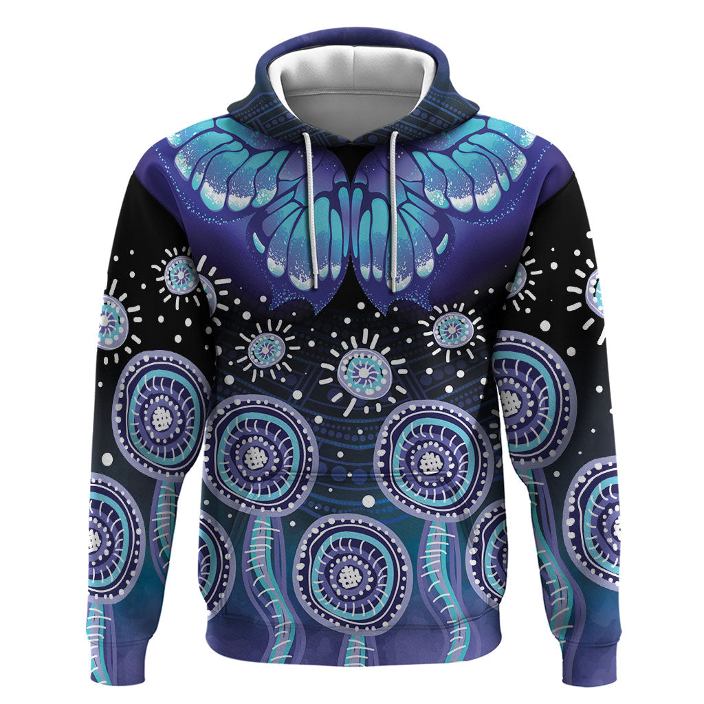 Dreamy Butterfly Collar Australia Purple Teal Hopeful Sky Hoodie Indigenous Aboriginal Art