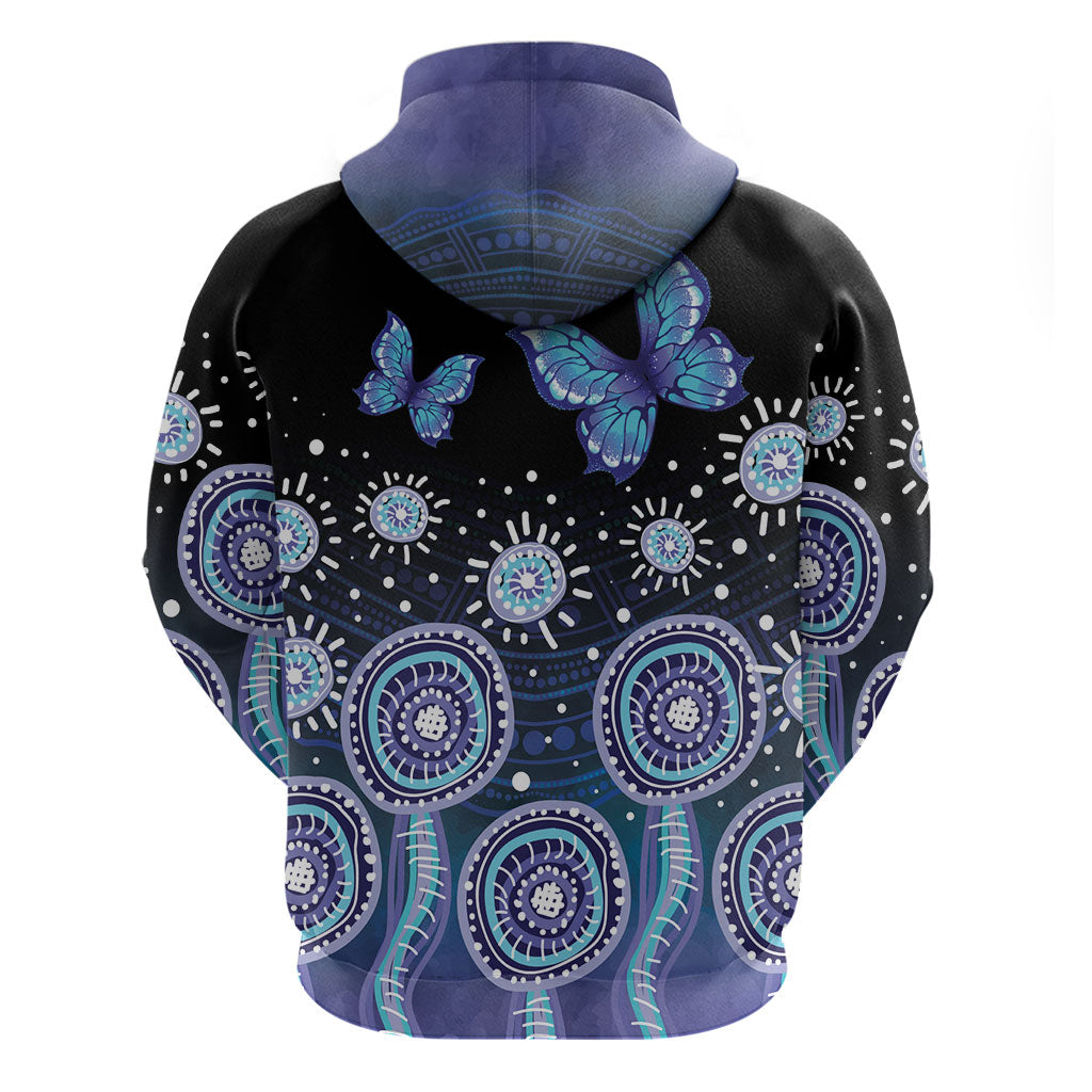 Dreamy Butterfly Collar Australia Purple Teal Hopeful Sky Hoodie Indigenous Aboriginal Art