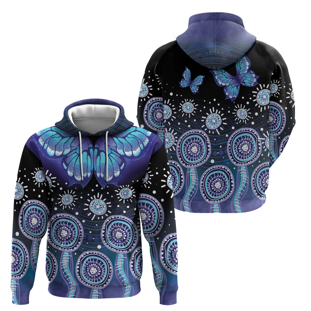 Dreamy Butterfly Collar Australia Purple Teal Hopeful Sky Hoodie Indigenous Aboriginal Art