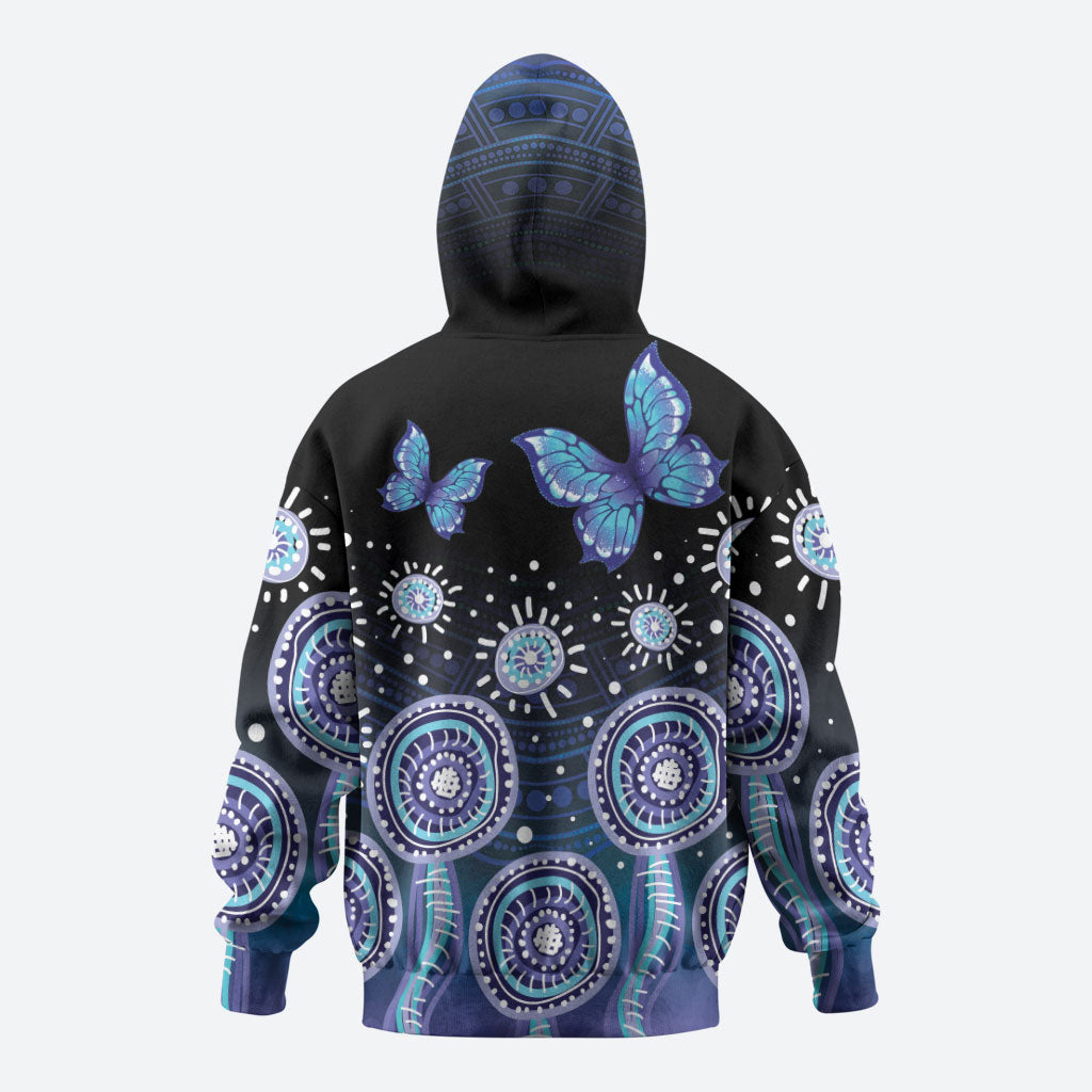 Dreamy Butterfly Collar Australia Purple Teal Hopeful Sky Hoodie Indigenous Aboriginal Art
