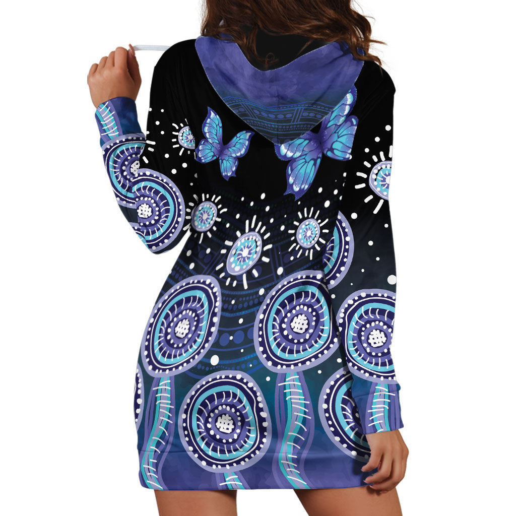 Dreamy Butterfly Collar Australia Purple Teal Hopeful Sky Hoodie Dress Indigenous Aboriginal Art