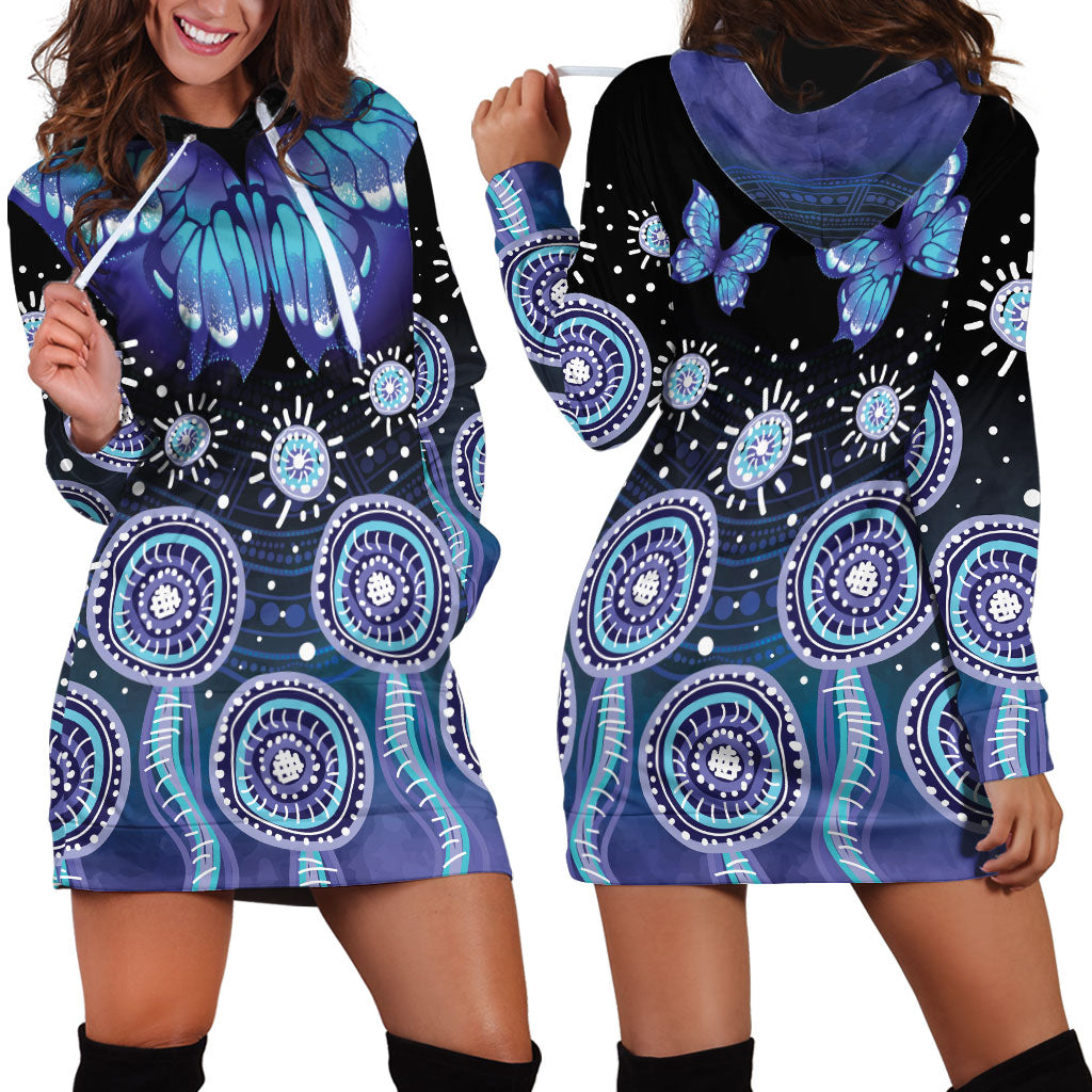 Dreamy Butterfly Collar Australia Purple Teal Hopeful Sky Hoodie Dress Indigenous Aboriginal Art