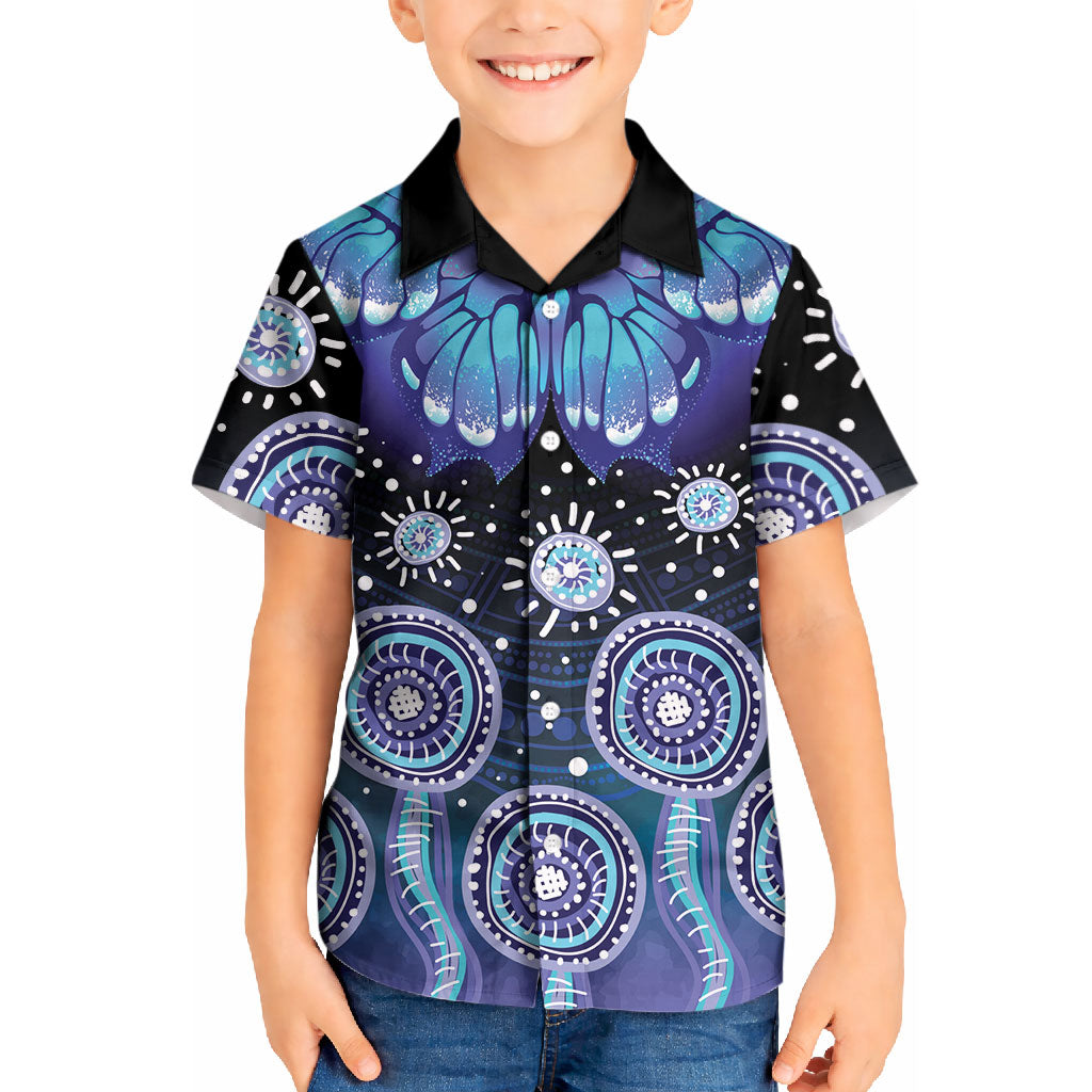 Dreamy Butterfly Collar Australia Purple Teal Hopeful Sky Kid Hawaiian Shirt Indigenous Aboriginal Art