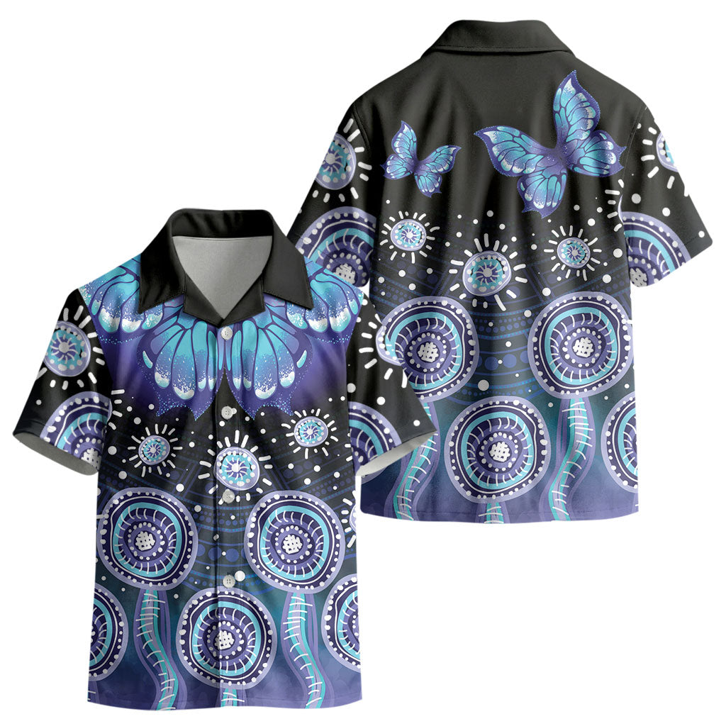 Dreamy Butterfly Collar Australia Purple Teal Hopeful Sky Kid Hawaiian Shirt Indigenous Aboriginal Art