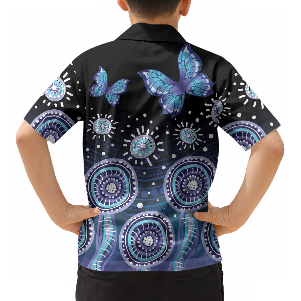 Dreamy Butterfly Collar Australia Purple Teal Hopeful Sky Kid Hawaiian Shirt Indigenous Aboriginal Art