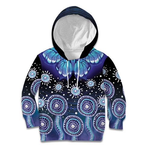 Dreamy Butterfly Collar Australia Purple Teal Hopeful Sky Kid Hoodie Indigenous Aboriginal Art