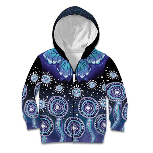 Dreamy Butterfly Collar Australia Purple Teal Hopeful Sky Kid Hoodie Indigenous Aboriginal Art