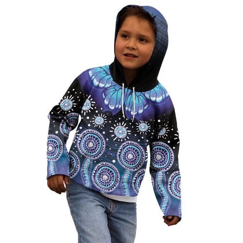 Dreamy Butterfly Collar Australia Purple Teal Hopeful Sky Kid Hoodie Indigenous Aboriginal Art