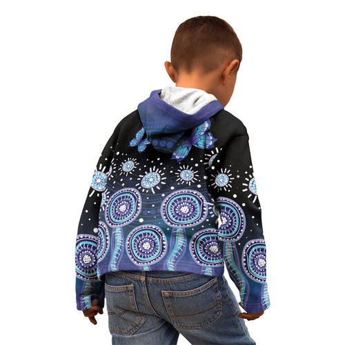 Dreamy Butterfly Collar Australia Purple Teal Hopeful Sky Kid Hoodie Indigenous Aboriginal Art
