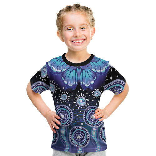 Dreamy Butterfly Collar Australia Purple Teal Hopeful Sky Kid T Shirt Indigenous Aboriginal Art