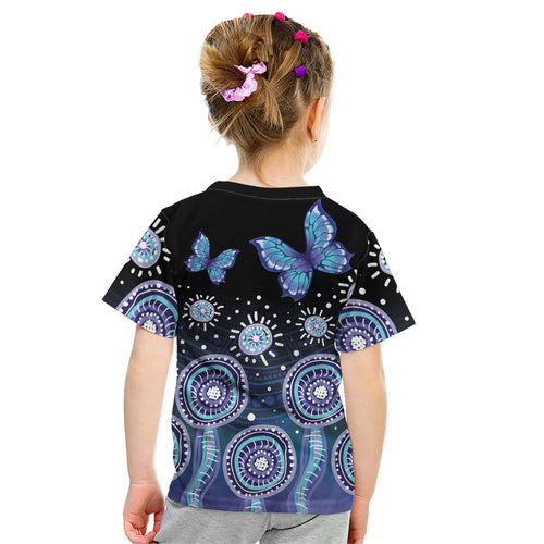 Dreamy Butterfly Collar Australia Purple Teal Hopeful Sky Kid T Shirt Indigenous Aboriginal Art
