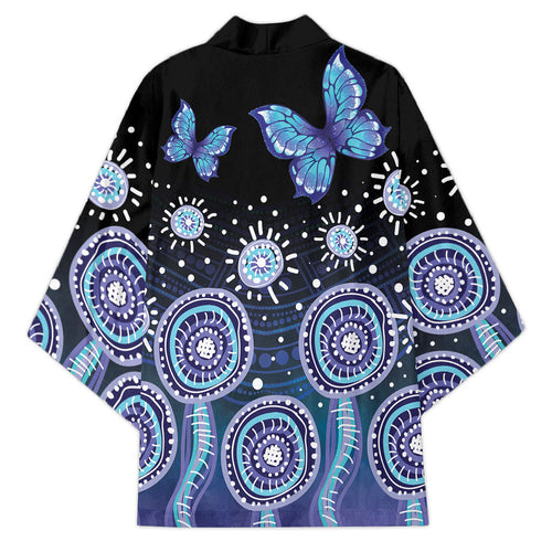 Dreamy Butterfly Collar Australia Purple Teal Hopeful Sky Kimono Indigenous Aboriginal Art