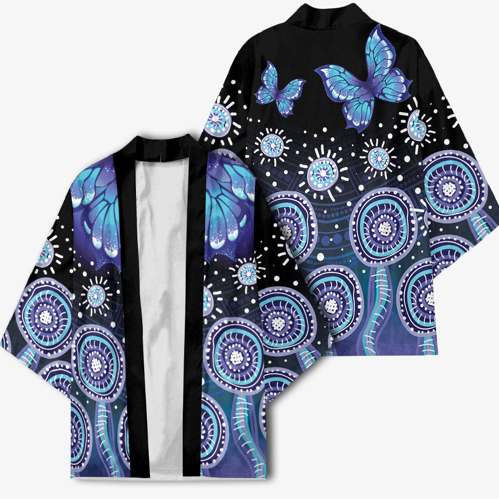 Dreamy Butterfly Collar Australia Purple Teal Hopeful Sky Kimono Indigenous Aboriginal Art