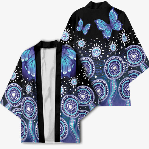 Dreamy Butterfly Collar Australia Purple Teal Hopeful Sky Kimono Indigenous Aboriginal Art