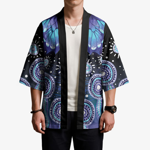 Dreamy Butterfly Collar Australia Purple Teal Hopeful Sky Kimono Indigenous Aboriginal Art
